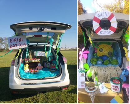 Trunk decorated like ocean floor and SpongeBob items